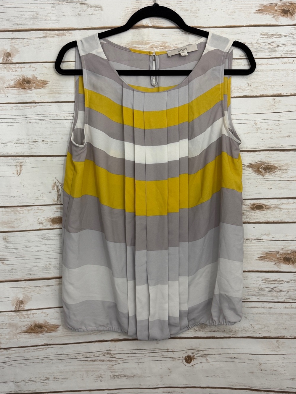 Loft Gray Striped Pintuck Sleeveless Tank Top Medium